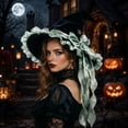 thumbnail image 2 of OOOUM Women's Halloween Witch Hat Gothic Pointed Wide Brim Party Hat with Ribbon Bow and Star Charm for Adults, 2 of 3