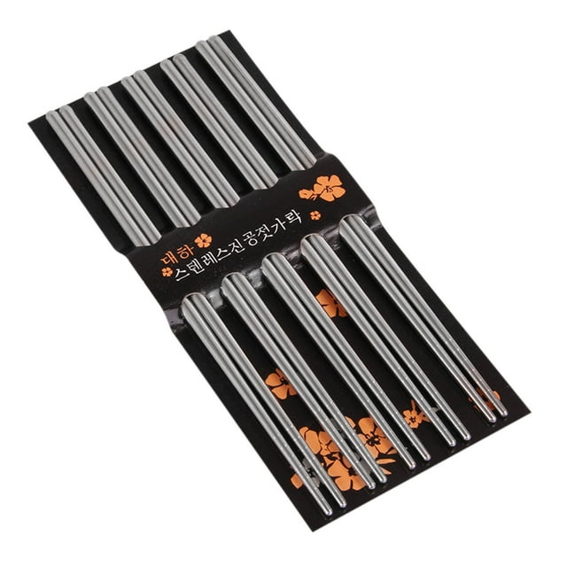 Chopsticks 5 Pair Metal Reusable Korean Chinese Stainless Steel Chop Sticks