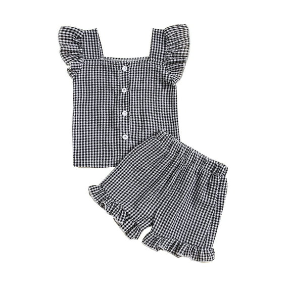 Hienoo Newborn Girls Shorts Clothing Set Sleeveless Plaid Vest Ruffles Shorts Outfits