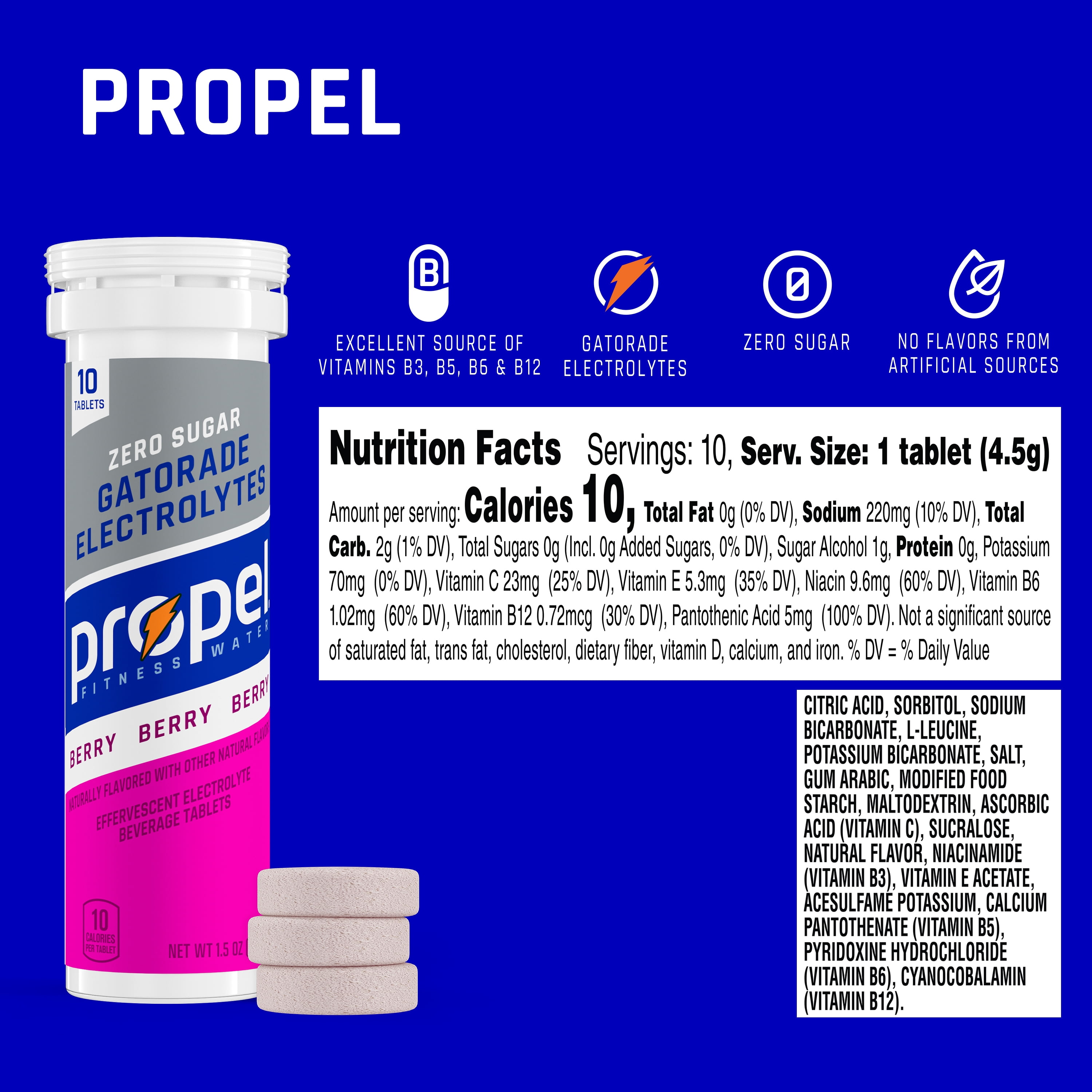 Propel Drink Mix Tablets, Berry, 1.5oz, 80 Count