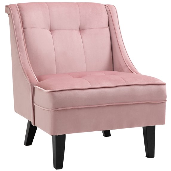 HOMCOM Tufted Accent Chair with Rubber Wood Legs, Pink