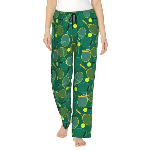Fotbe Tennis Rackets and Balls Pantalones de Pijama para Mujer, Pantalones de Dormir, Pantalones Pj con Cordón y Bolsillos-Small