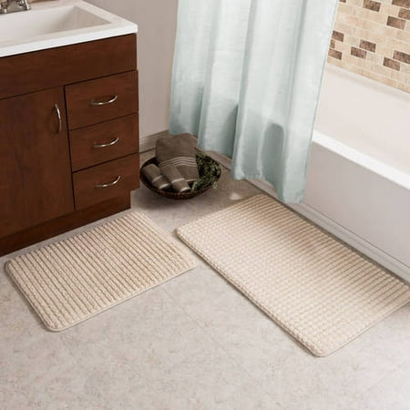 2 pc Memory Foam Bath Mat Set by Somerset Home - Woven Jacquard Fleece - (Best Bath Mat Ever)