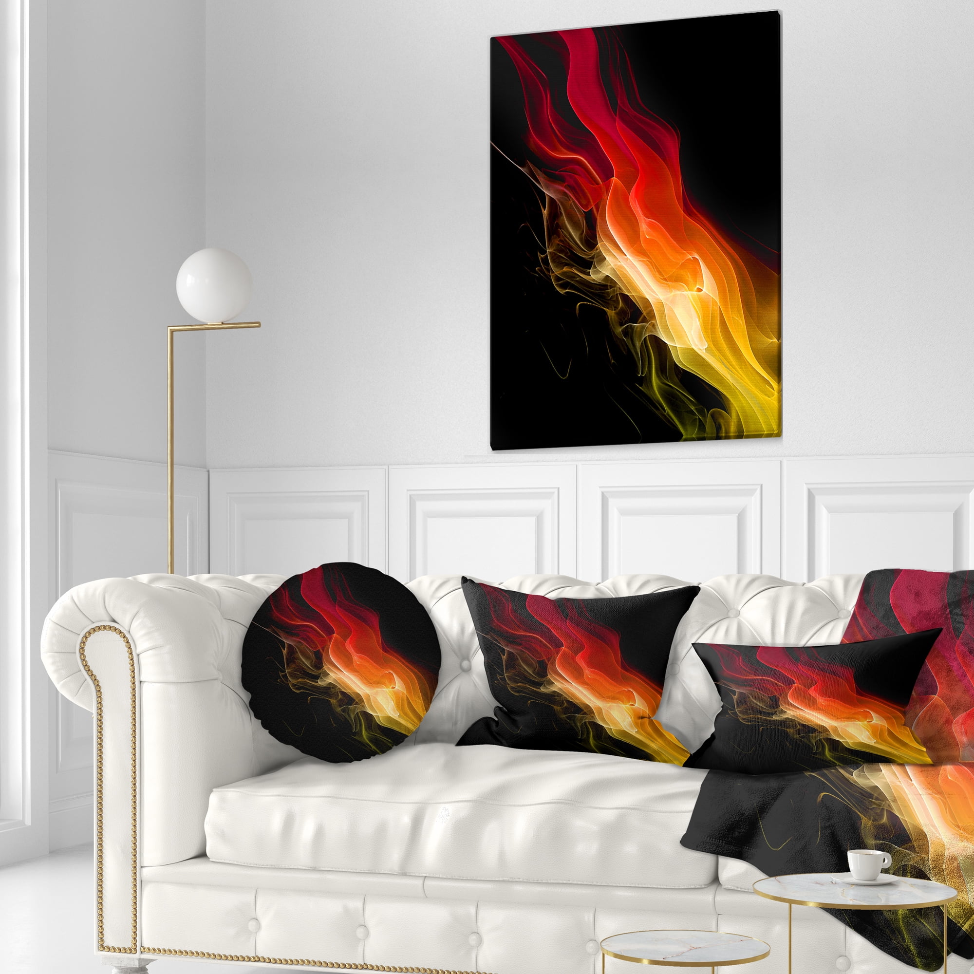 Designart Yellow Red 3d Abstract Waves - Contemporary Abstract Throw Pillow - 12x20