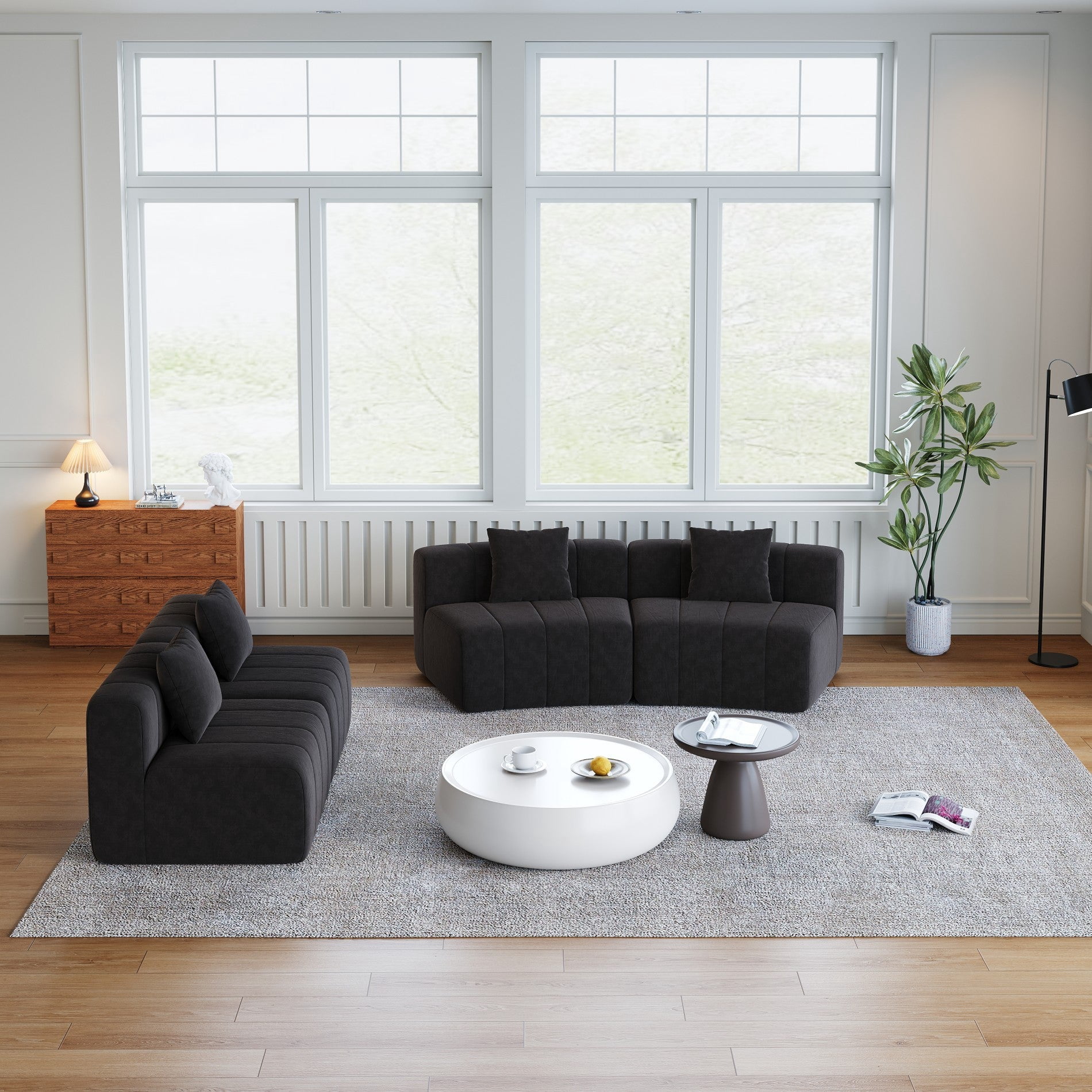 Sailvan Modular Curved Sectional Sofa, Chenille Circular Sofa with 4 Pillows, No Assembly Required Cloud Couch for Living Room & Office Black