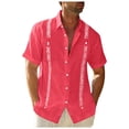 thumbnail image 5 of Fozruso Men's Short Sleeve Linen Shirt Cuban Beach Top Pocket Guayabella Shirt, 5 of 6