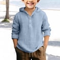 thumbnail image 2 of JUMEYU Boys Cotton and Linen Hooded Shirts Uniform Long Sleeve Tops Fall Casual Comfy Button Down Preppy Shirt for Boys Size 13-14 (Sky Blue,13-14 Years), 2 of 4