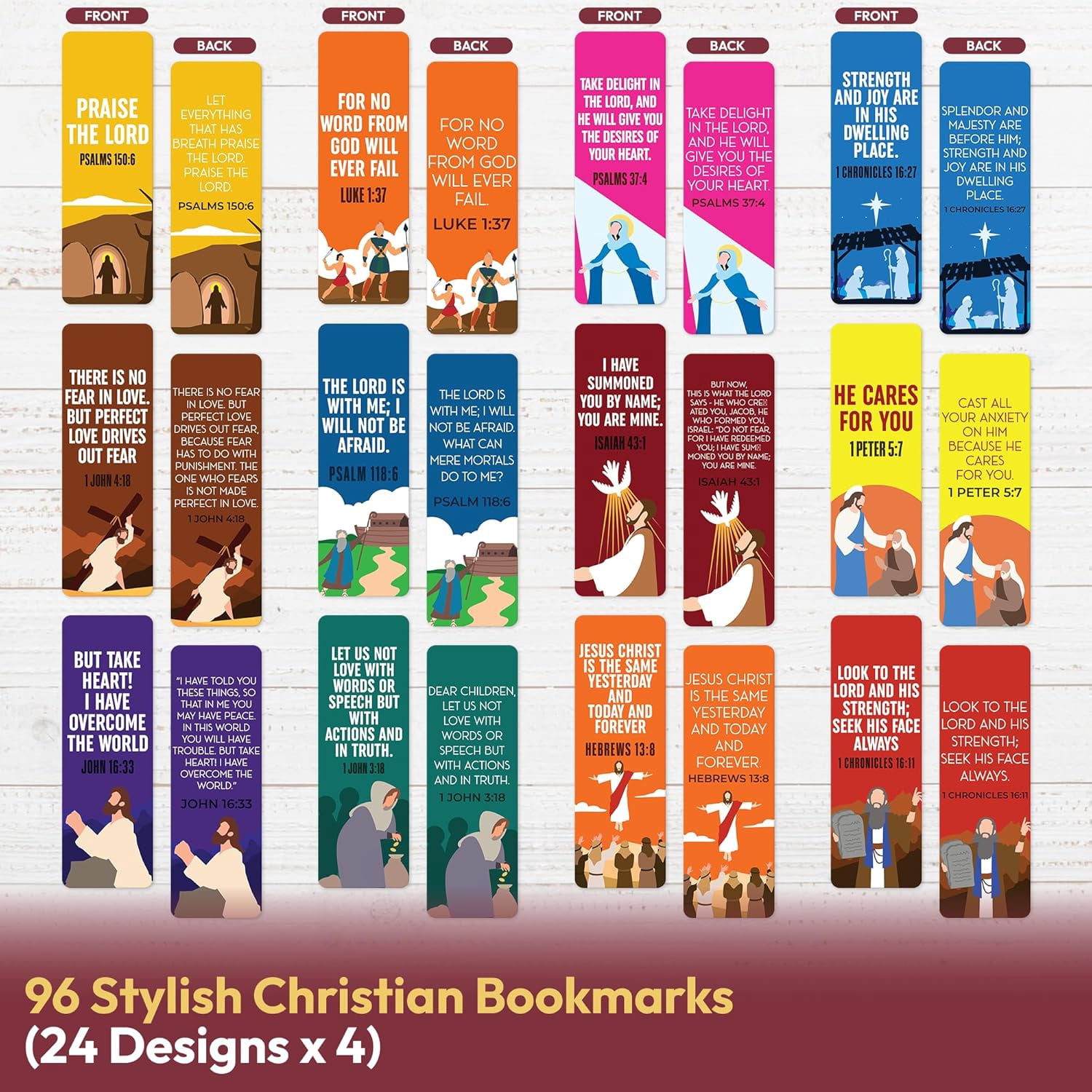 96 Pack Christian Bookmarks with Inspirational Bible Verses, Unique, Vibrant Bible Bookmark, Bulk Christian Gifts for Church Groups, Bible Study, Classroom
