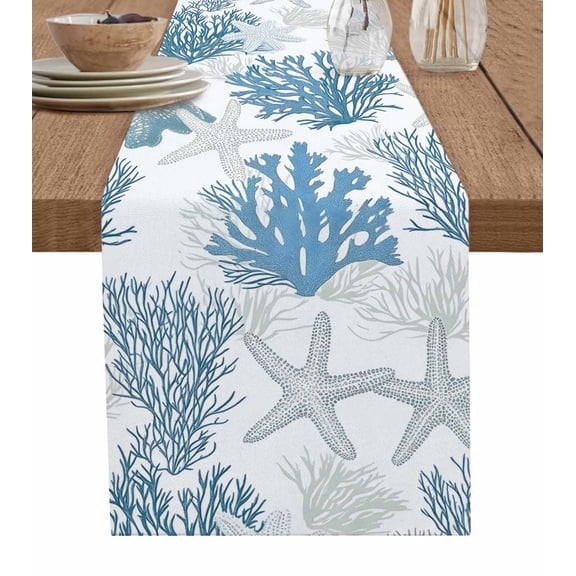 Table Runner 72 Inches Long for Kitchen Dining, Starfish Coastal Dresser Scarf Farmhouse, Dining Table Decorations for Wedding/Parties, Nautical Ocean Summer Beach Coral 16 x 72 In