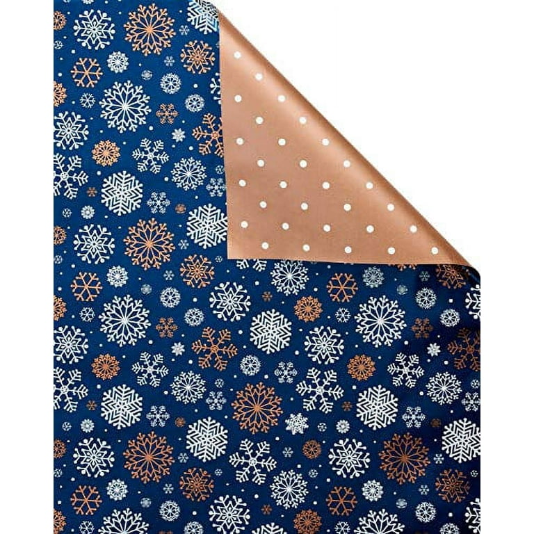 PWFE Christmas Wrapping Paper Roll Xmas Gift Packaging Paper Gold and Navy  Print 