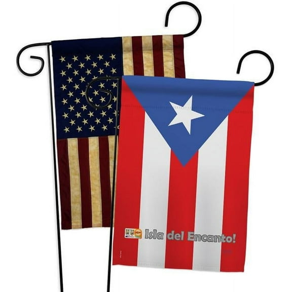 Breeze Decor BD-CY-GP-108049-IP-BOAA-D-US07-BD 13 x 18.5 in. World Nationality Impressions Decorative Vertical Double Sided USA Vintage Puerto Applique Garden Rico Flags - Pack of 2