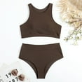 thumbnail image 3 of Swimming Costume 2Pcs/Set Push-up Wire Free Charming Lady Tummy Control Solid Color Swimsuit, 3 of 5