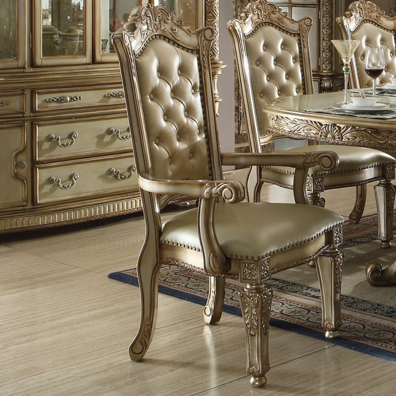 Miekor Furniture Bone and Gold Patina Arm Chair with Tufted Back (Set of 2) 9282