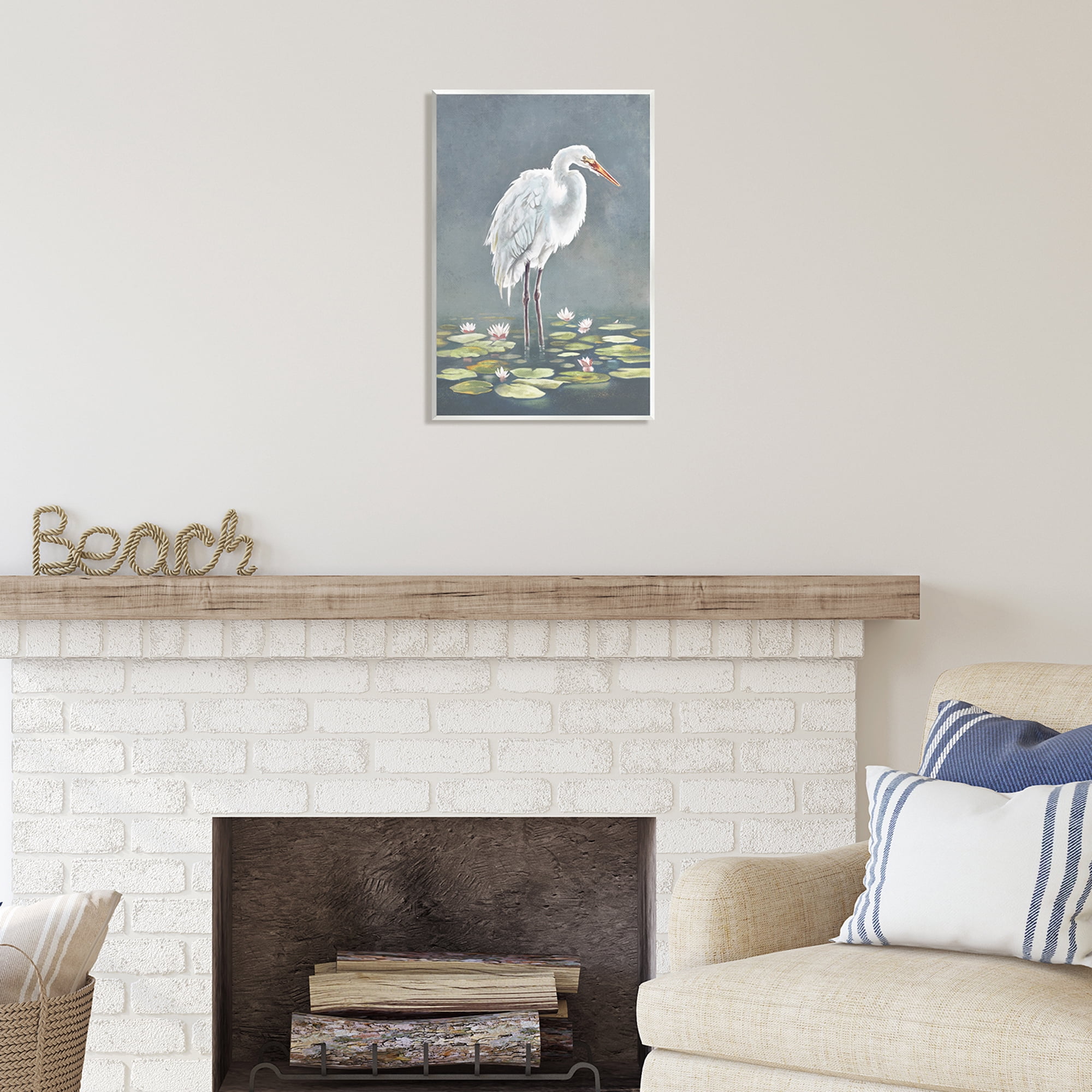 Stupell Industries White Heron & Pond Lilies Animals & Insects Painting Unframed Art Print Wall Art, 13 x 19