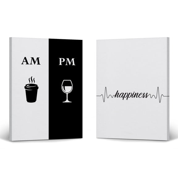 Smile Art Design AM and PM Happiness 2 Panel Canvas Print Set Coffee Sign Wall Art Kitchen Decor Quote Inspirational Gift Farmhouse Decor Restaurant Office Coffee Shop Dining Room (22x15)x2