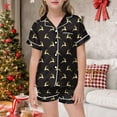 thumbnail image 3 of SGMVNU Christmas Pajamas for Kids Girls' Christmas Printed Pajamas Short Sleeved Button Top Shorts Home Pajamas Set(Size 8-9 Years,Black), 3 of 4