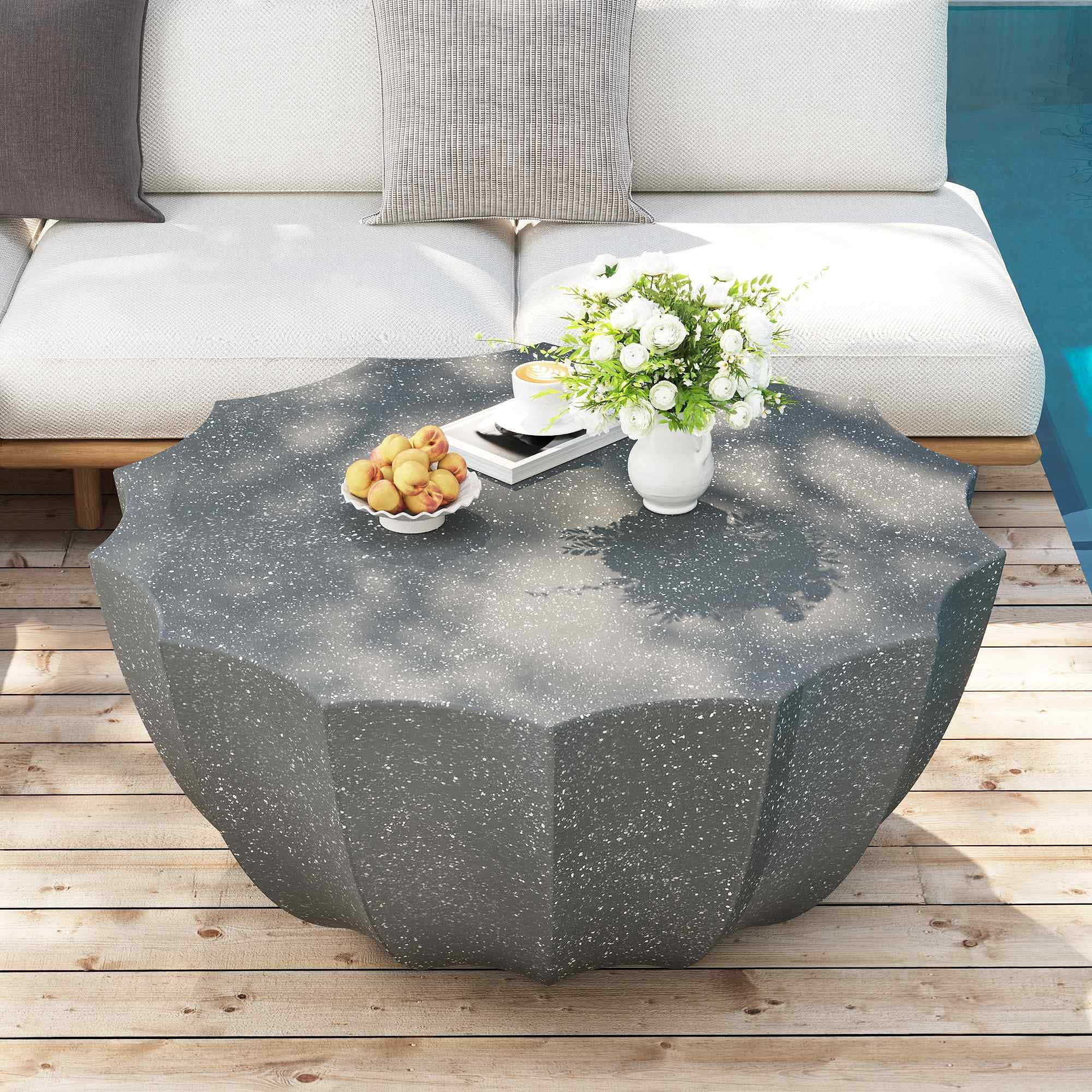 Lunale 35.43" Coffee Table for Indoor & Outdoor, Waterproof Durable MgO Cement Design, Gray