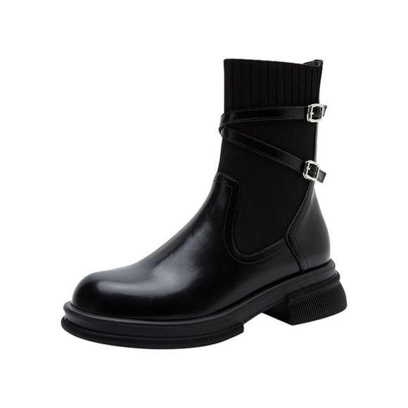 Hoshoes Women's Short Ankle Boots Low Heel Round-toe Pearl French Retro Mary Shoes For Women Gentle Patent Leather Spring