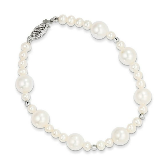 14k White Gold Polished Pearl clasp 8.5 9mm Freshwater Cultured Pearl With Mirror Bead Bracelet - Link Bracelet for Wome