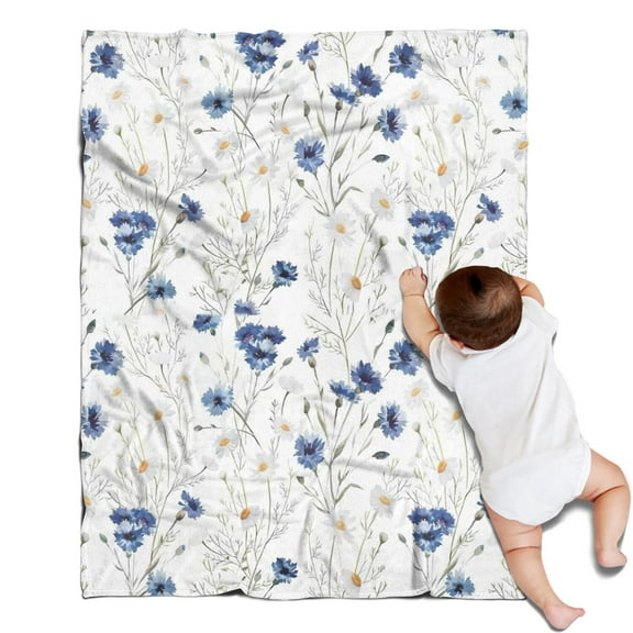 White Daisy Flower Pattern Blanket,Comfortable Soft Flannel Throw Blanket,All Season,Warm Lightweight Blankets for Sofa Bed Couch Living Room Chair,30"x40"