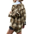 thumbnail image 5 of HUBERY Women Flannel Plaid Color Block Lapel Collar Long Sleeve Button Down Pocket Jacket, 5 of 7