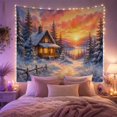 thumbnail image 2 of Log Cabin Among Snowy Pines Beside a Sunset Lake, Cozy Illustration for Nature Lovers, Winter Cabin Decor, Housewarming Gift, Tapestry Wall Hanging for Bedroom and Living Room, 2 of 7