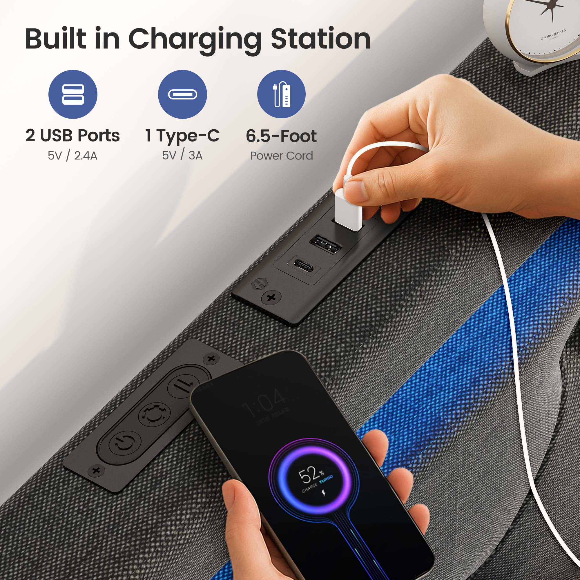 Greenstell Smart Charging Storage Bed Frame - 900lbs Capacity Noise-Free, Twin, Dark Gray