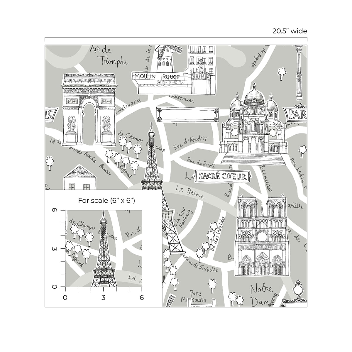 NextWall Argos Grey Paris Scene Peel and Stick Wallpaper