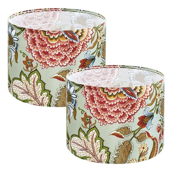 Drum Lamp Shade 2 Set 13 x 13 x 10 inches Medium Round Lampshade (Dark Floral)