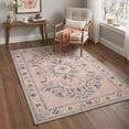 thumbnail image 3 of 5x7 Washable Rugs for Living Room Non Slip Low Pile Lightweight Indoor Vintage Floral Print Pattern Area Rugs for Bedroom, Dusty Blush, 3 of 5
