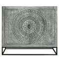 thumbnail image 6 of 39 Inch Handcrafted Accent Cabinet with 2 Doors, Medallion Engraved, Sandblasted Gray Mango Wood, Black Iron Framed, 6 of 8