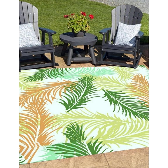 Orange Green Tropical Botanical Waterproof Indoor Outdoor Area Rug Durable No Skid Outside Rug For RV Camping Backyard Garden Patio Deck Balcony Porch Livingroom Carpet 1x2ft