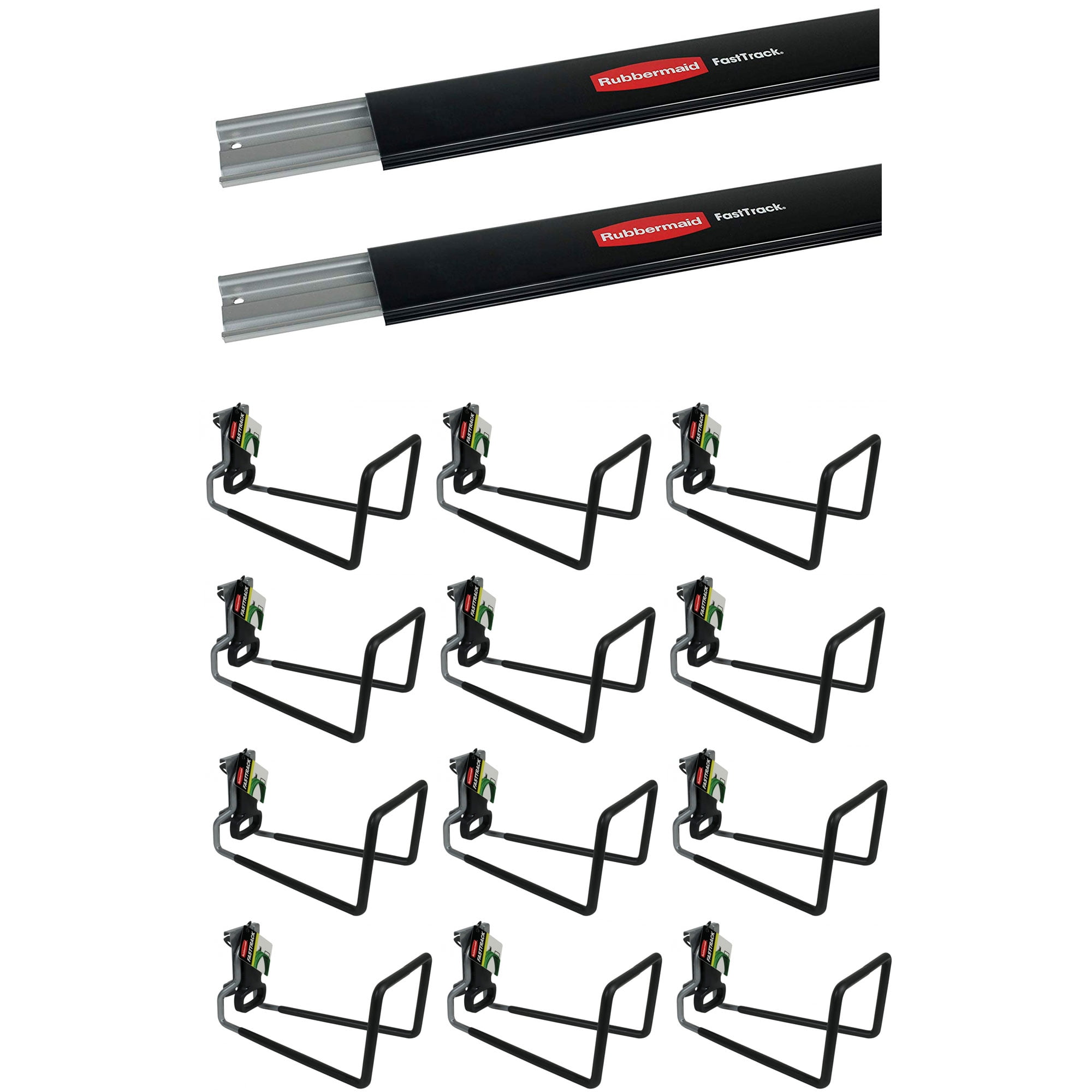 Rubbermaid Fast Track Wall Mounted Storage Rail (2 Pack) & Hose Hooks