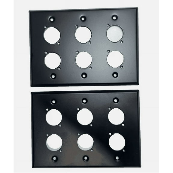 (2) Two Triple Gang Wall Plate for Six XLR Male / Female "D" BLACK Steel