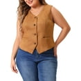 thumbnail image 2 of DARING DIVA Women's Plus Size Fully Lined 4 Button V-Neck Dressy Suit Vest 1X Brown, 2 of 6