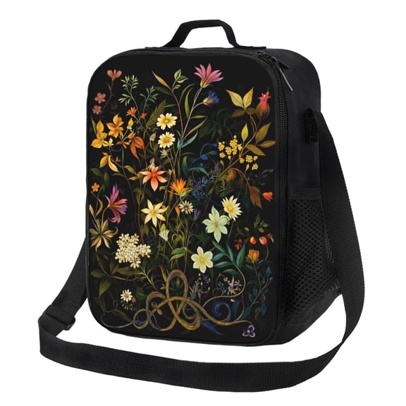 Floral Wildflower Lunch Bag Insulated Thermal Lunch Box with Shoulder Strap & Handle for Women and Men
