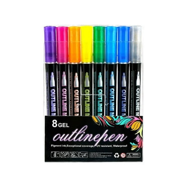 FeiFu Double Line Markers Pens 8ml Glitter Outline Markers Wedding Guest Book Sign Pens with Ink Calligraphy Practice Kit, Glowforge Compatible A