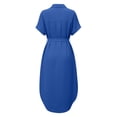 thumbnail image 5 of Admvng Womens Belted Shirt Dress Solid Collared Short Sleeve Side Slits Casual Comfy Dresses, 5 of 9
