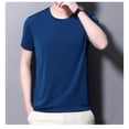 thumbnail image 2 of Camiseta de seda helada de color sólido, de manga corta, transpirable, con cuello redondo y media manga para hombre, 2 of 4