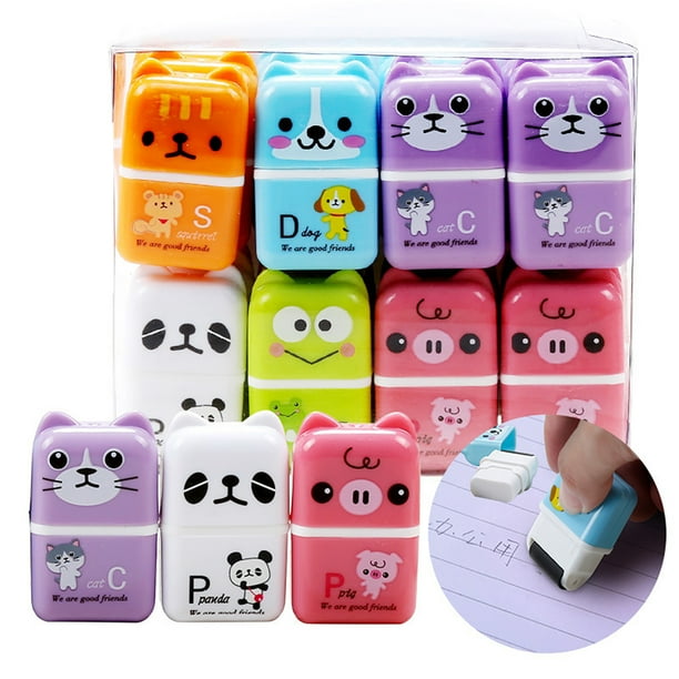 Carevas 6pcs Cute Animal Pencil Eraser Cartoon Small Roller Erasers