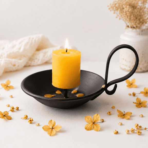 Matte Black Iron Candle Holder – Industrial Design with Handle and Anti‑Tip Spike, Table Centerpiece for Home Decor
