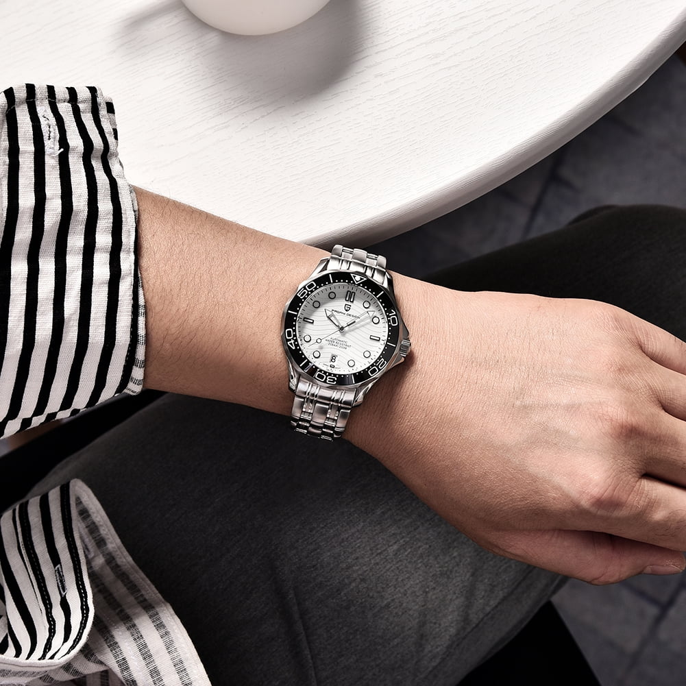 PAGANI DESIGN Men's Automatic Watches 42mm Stainless Steel Sports Waterproof Wrist Watch for Men with Japanese Movement Ceramic Bezel