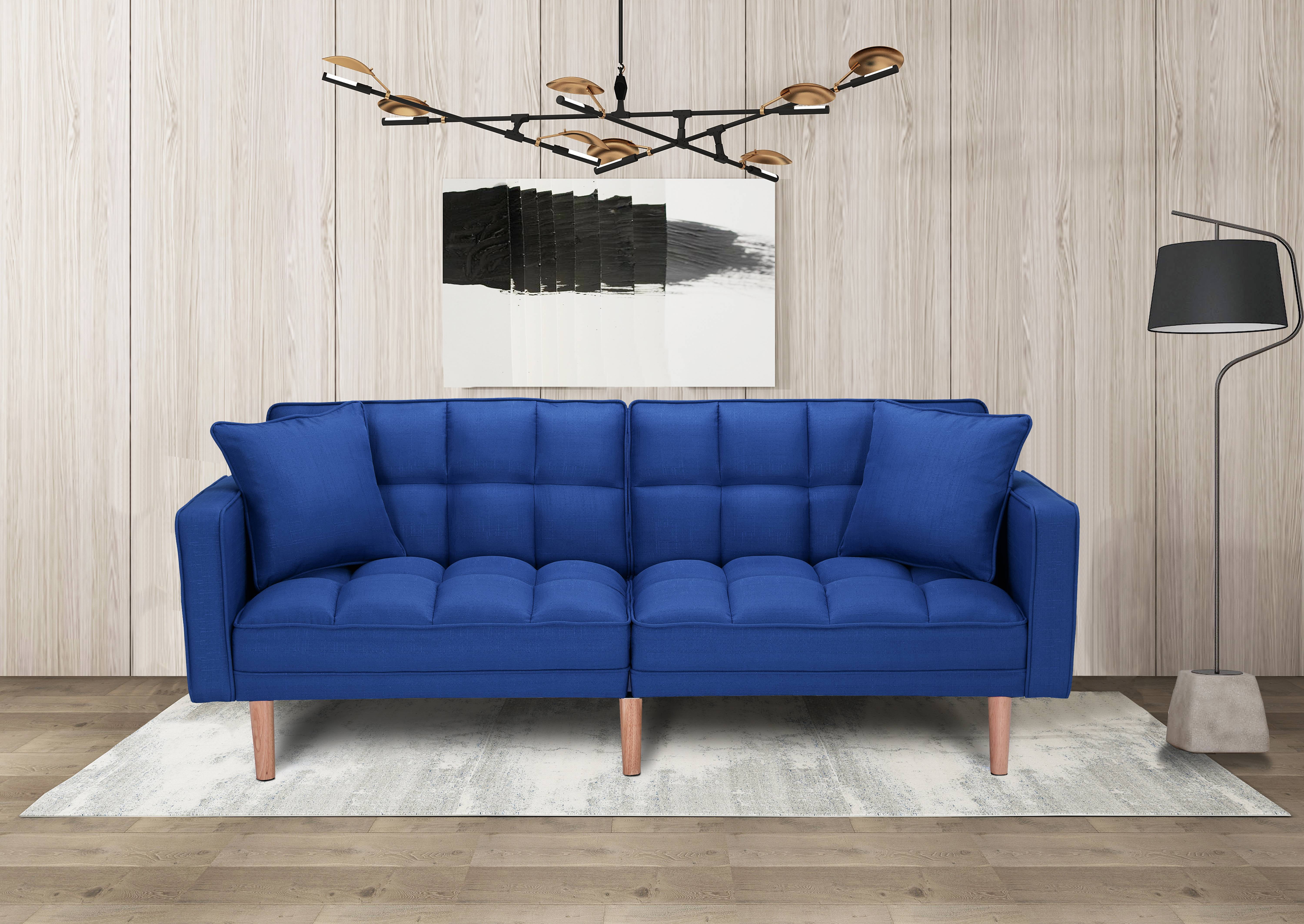 Futon Sofa Bed, SEGMART Fabric Futon Couch with Armrest, Modern Navy