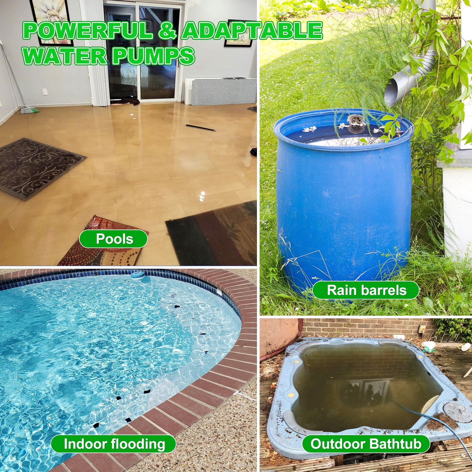 Sump Pump 1.1HP Submersible Water Pump 4700GPH Electric Portable Transfer Water Pump for Pool Draining Basement Green