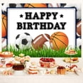 thumbnail image 4 of Sports Theme Happy Birthday Backdrop Boys Soccer Basketball Baseball Kids Rugby Stadium Game Lawn Sports Theme Birthday Background Portrait Party Cake Table Photo Studio Booth Prop, 4 of 4
