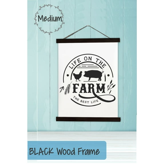 Black Wood, Canvas Sign, Life On Farm Best Life Farmhouse Decor Print, Lightweight Ready to Hang Wall Hanging, 15x19-Inch