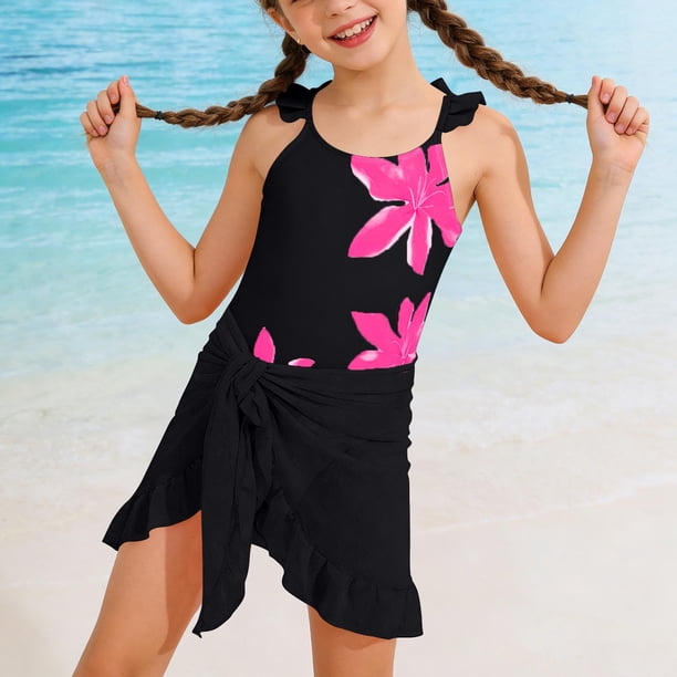 Trajes de baño para mujer, trajes de baño para niñas y niñas, sin mangas, con cuello redondo y estampado, traje de baño de verano con protección solar, traje de baño de poliéster para niñas.