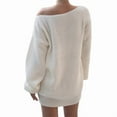 thumbnail image 4 of Women'S Off Shoulder Lantern Long Sleeve Sweater Dress Fall Loose Ribbed Knit Solid Mini Jumper Pullover Dresses White M, 4 of 9