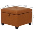 thumbnail image 2 of Adeco 17.5" Faux Leather Storage Ottoman with Hinged Lid, 14 Inch High Square Cube Foot Stool with Storage, Upholstered Vanity Stool with Solid Wood Legs for Living Room, Bedroom, Dorm (Warm Orange), 2 of 18
