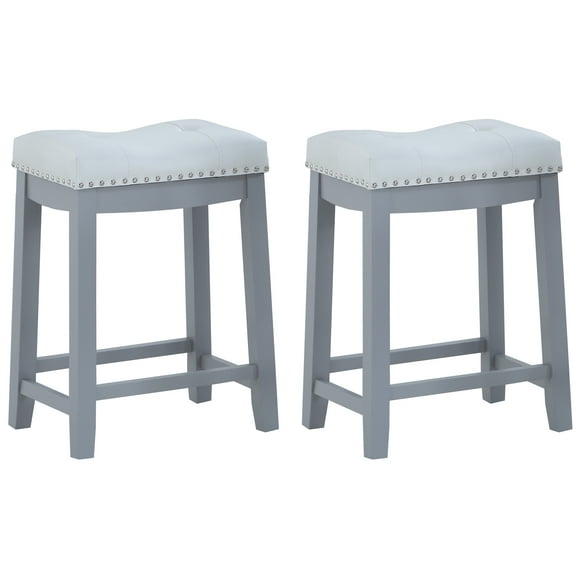 Angel Line Cambridge Bar Stools 24" Set of 2 Gray with White Cushion
